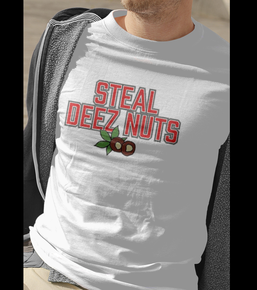 Ohio Steal Deez Nuts Red Text With Nuts And Leaves T-Shirt