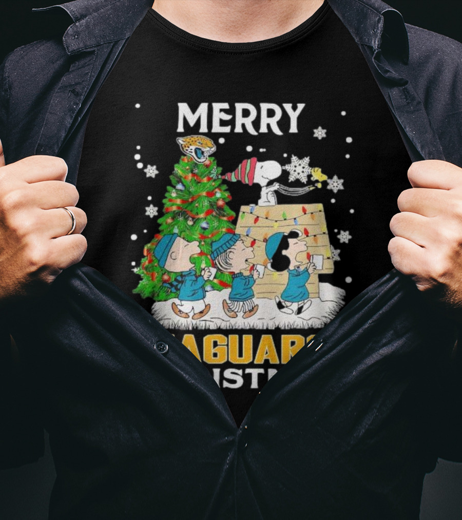 Merry Christmas Peanuts Characters Jacksonville Jaguars Snoopy Woodstock T-Shirt