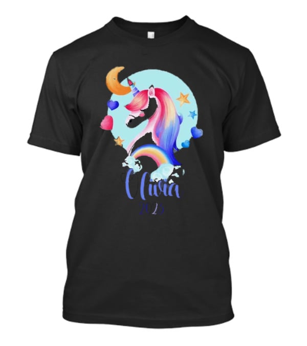 Olivia 2025 Rainbow Unicorn Hearts And Stars Christmas T-Shirt