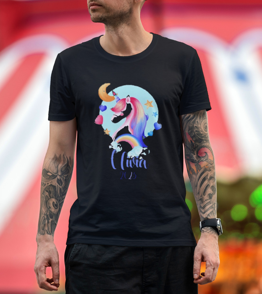 Olivia 2025 Rainbow Unicorn Hearts and Stars Christmas T-Shirt