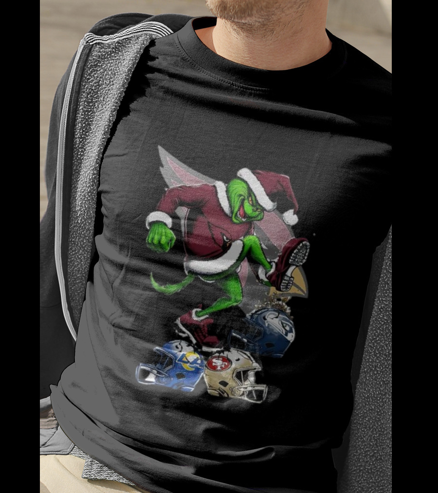 Arizona Cardinals Grinch Stomping Seahawks Rams 49ers Christmas Football Helmets T-Shirt