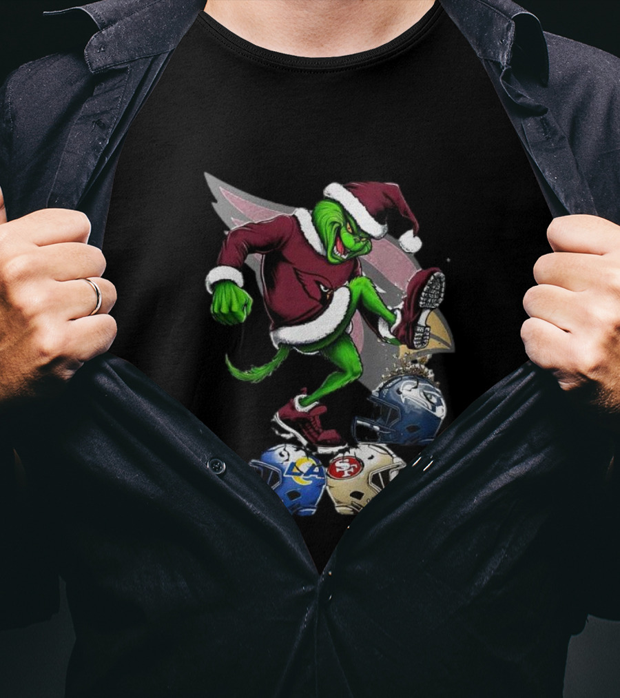 Arizona Cardinals Grinch Stomping Seahawks Rams 49ers Christmas Football Helmets T-Shirt