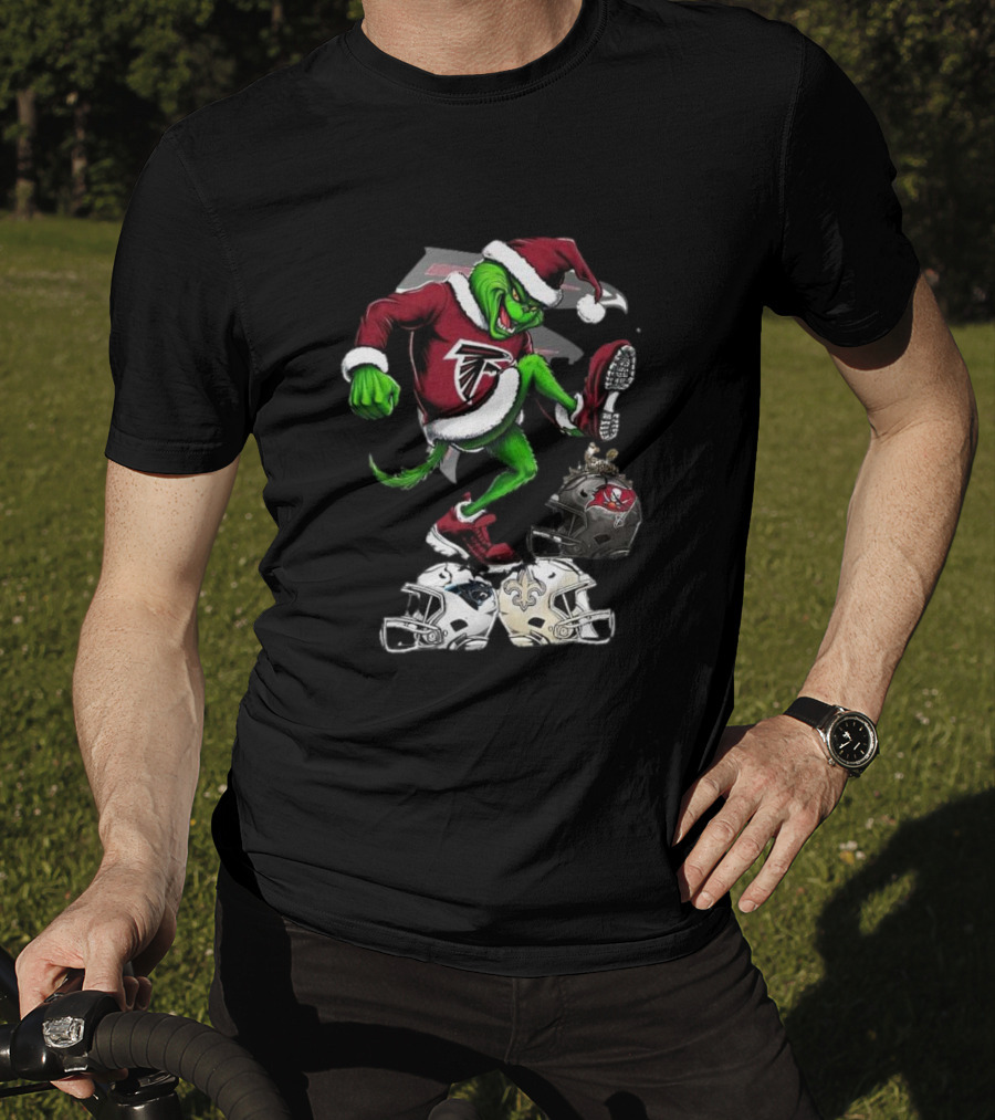 Atlanta Falcons Grinch Stomping On Rival Helmets Christmas T-Shirt