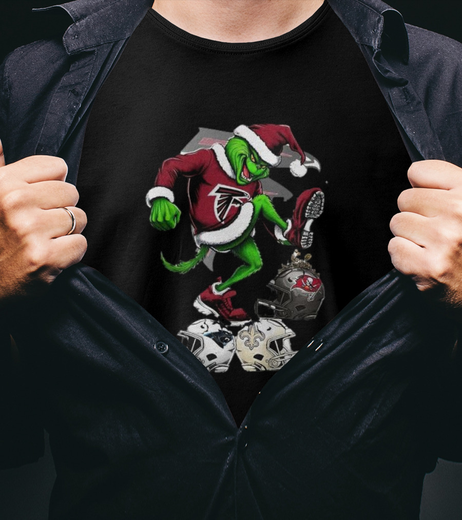 Atlanta Falcons Grinch Stomping On Rival Helmets Christmas T-Shirt
