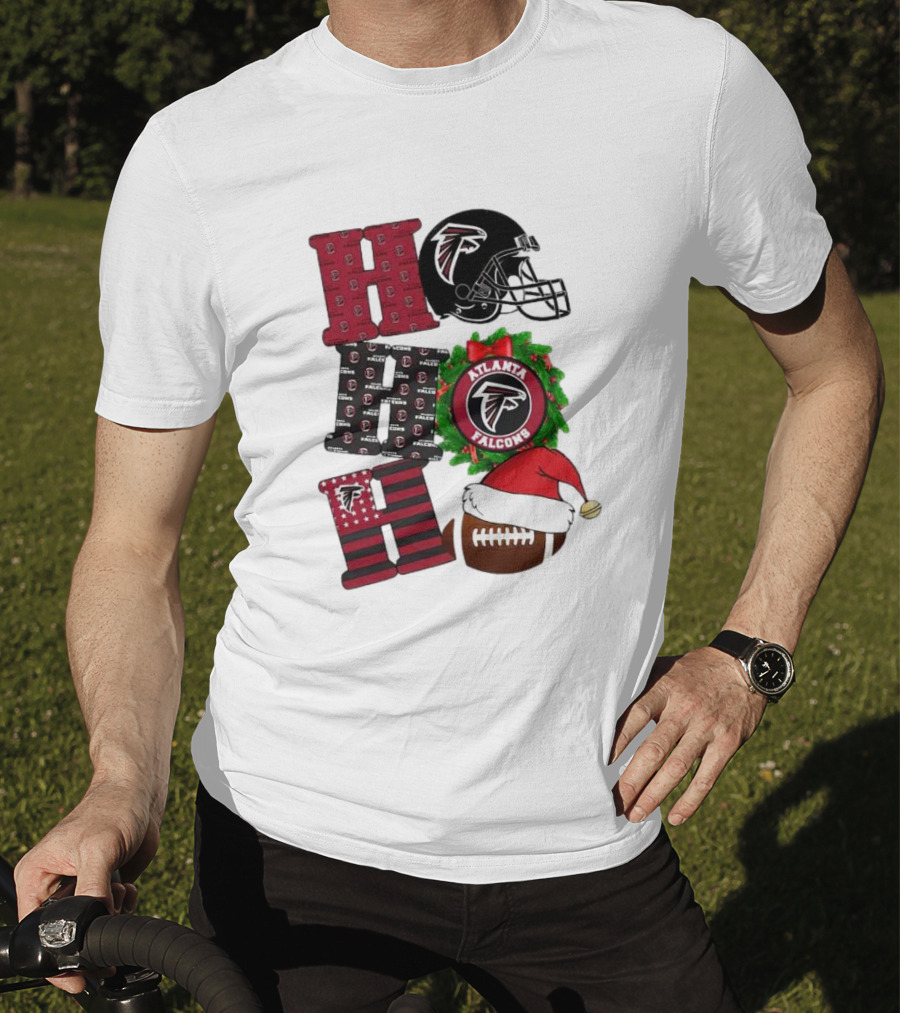 Atlanta Falcons Ho Ho Ho Merry Christmas Football Helmet Wreath Santa Hat T-Shirt