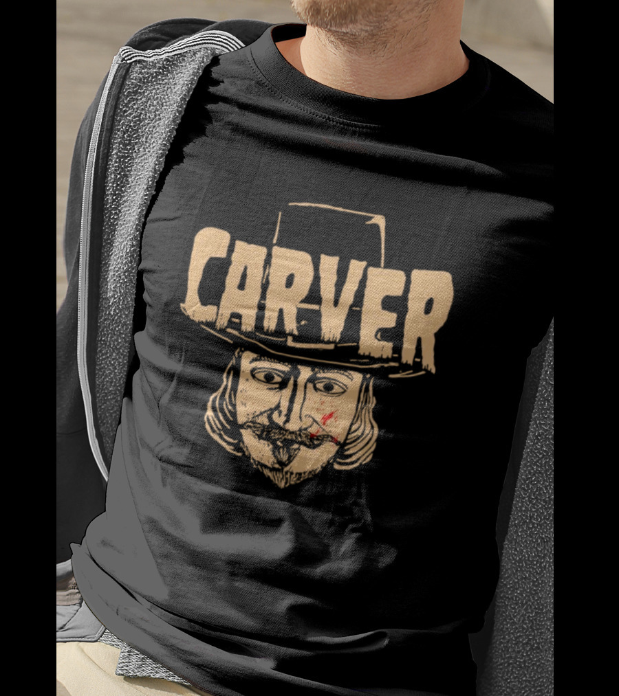 Carver Thanksgiving Pilgrim Hat Bearded Man Face T-Shirt