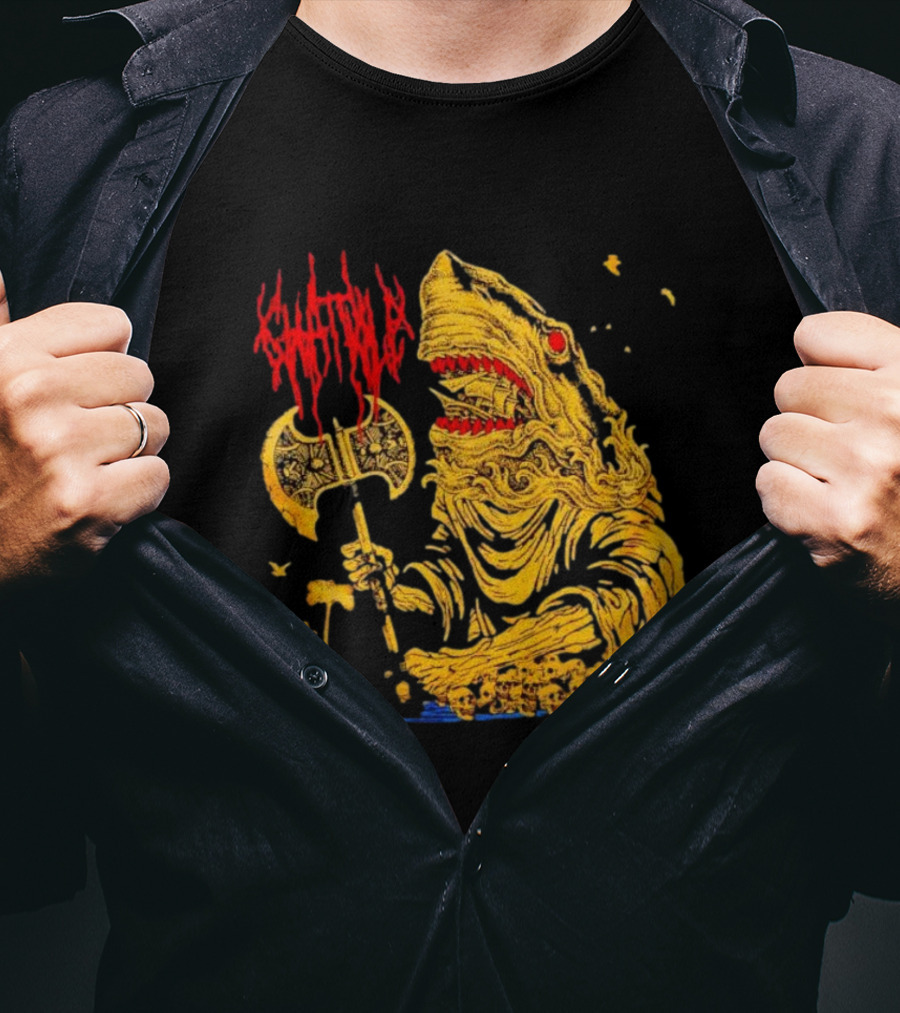 Chat Pile Shark With Axe On Tropical Beach T-Shirt