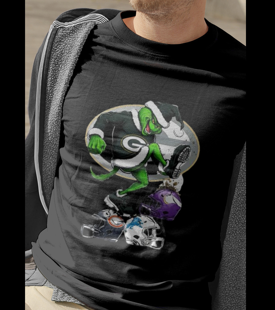 Green Bay Packers Grinch Crushing Rival Football Teams With Christmas Spirit T-Shirt