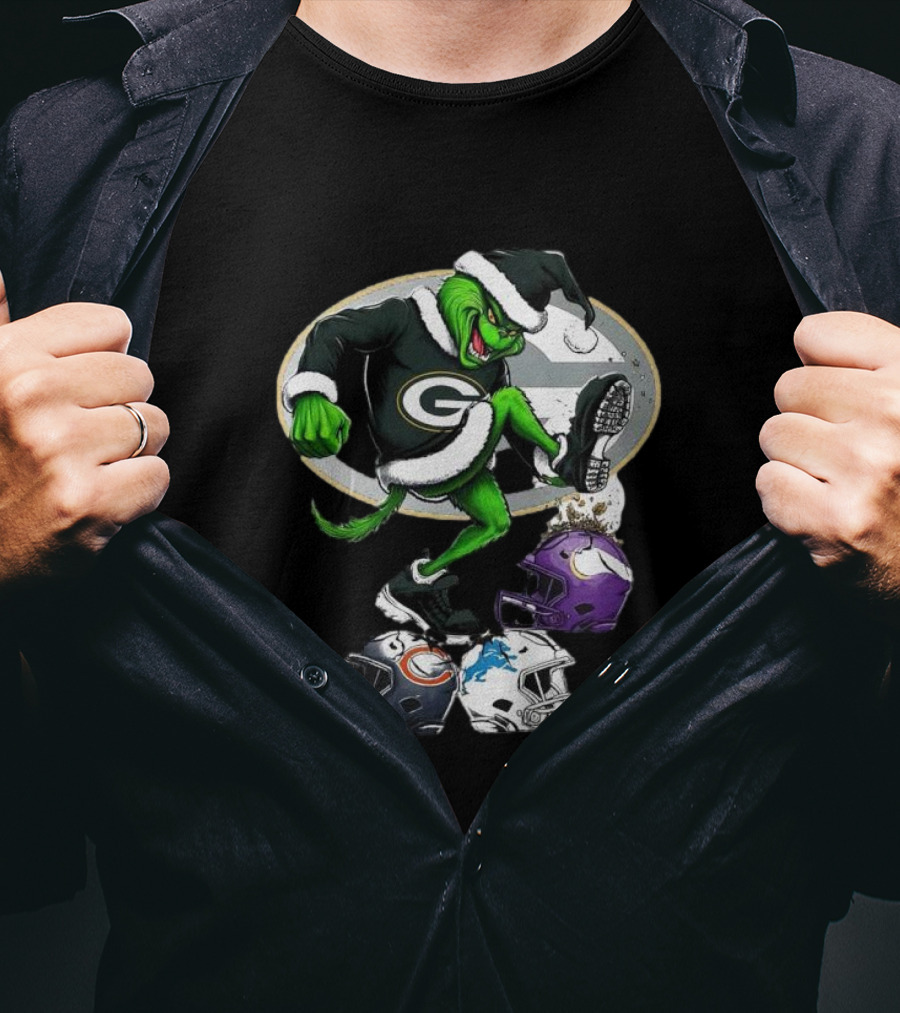 Green Bay Packers Grinch Crushing Rival Football Teams With Christmas Spirit T-Shirt