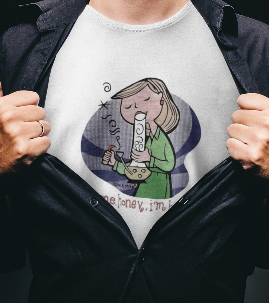 Home Honey I’m High Cartoon Character Smoking Bong T-Shirt
