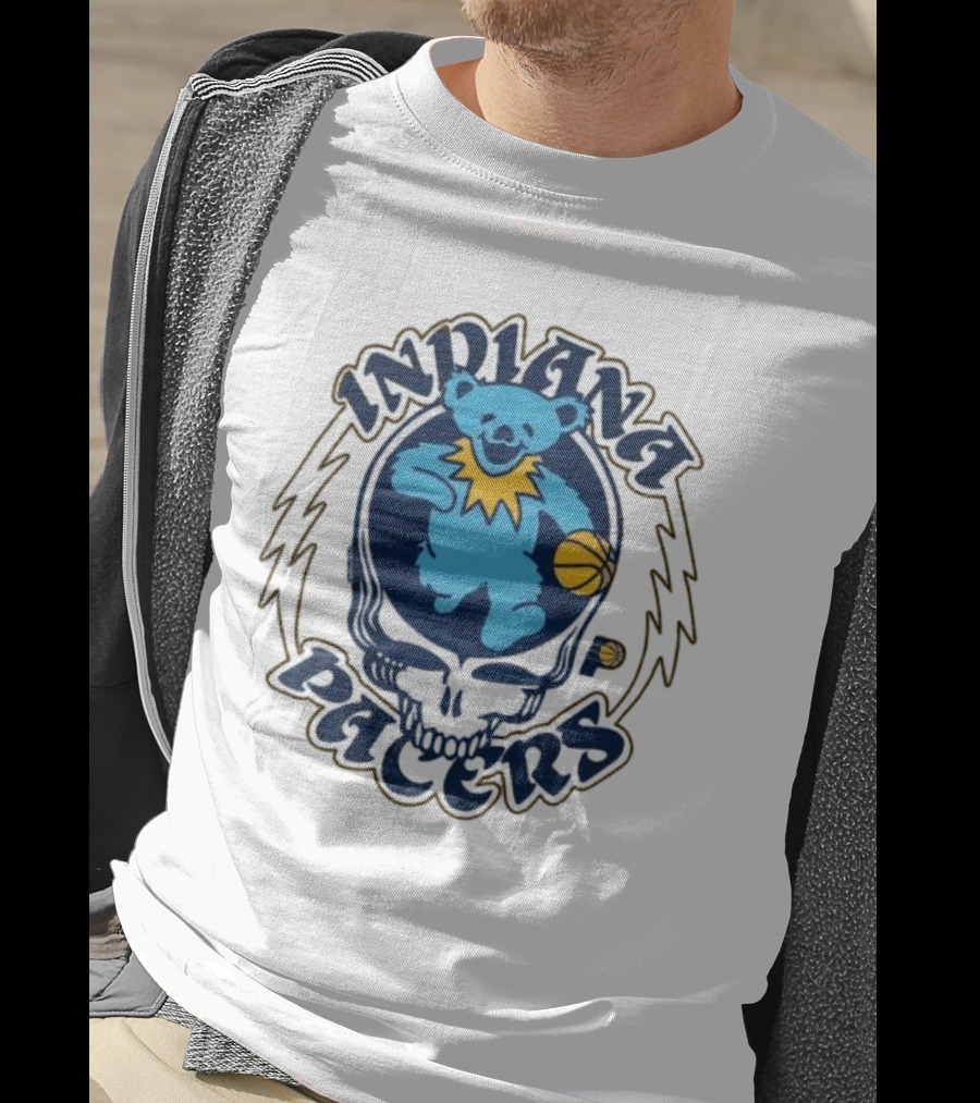 Indiana Pacers Grateful Dead Bear Basketball Icon With Skull T-Shirt