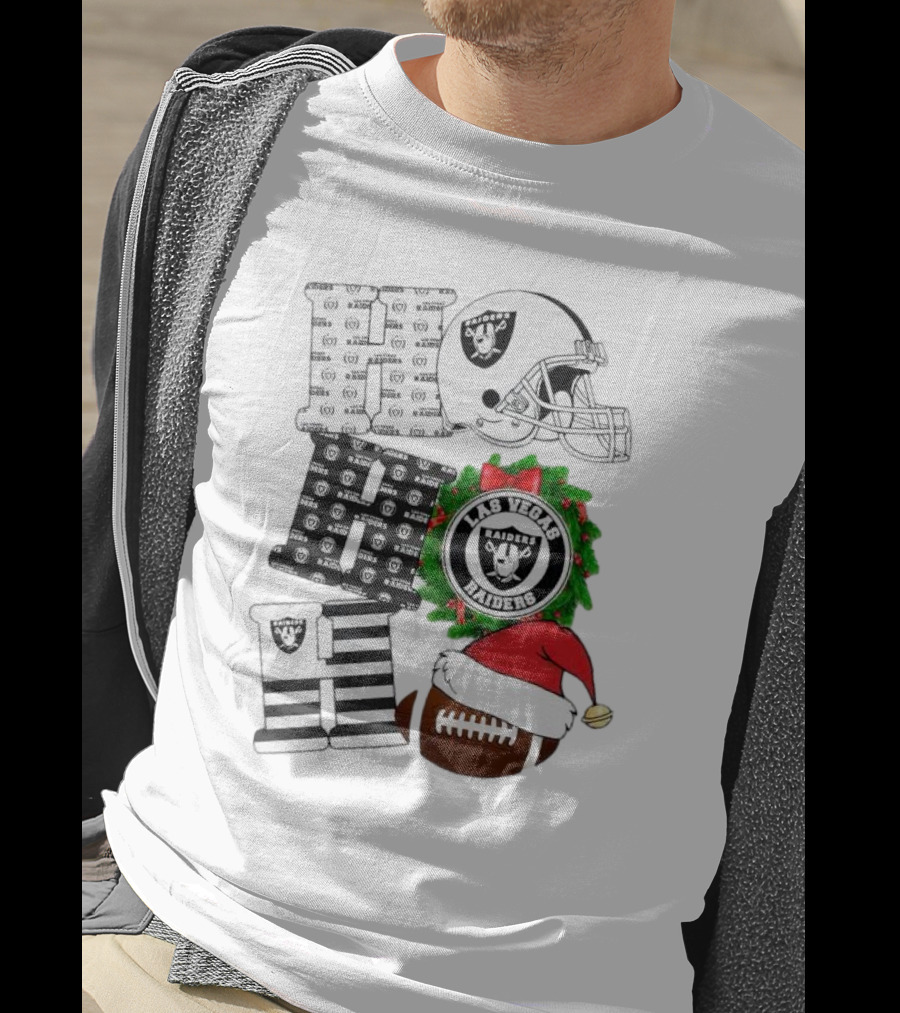 Las Vegas Raiders Ho Ho Ho Merry Christmas Helmet Wreath Football T-Shirt