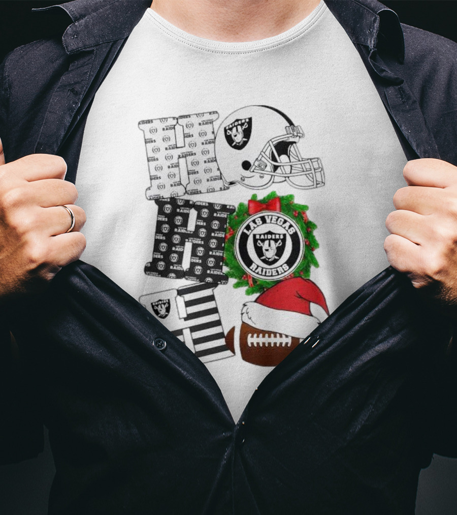 Las Vegas Raiders Ho Ho Ho Merry Christmas Helmet Wreath Football T-Shirt