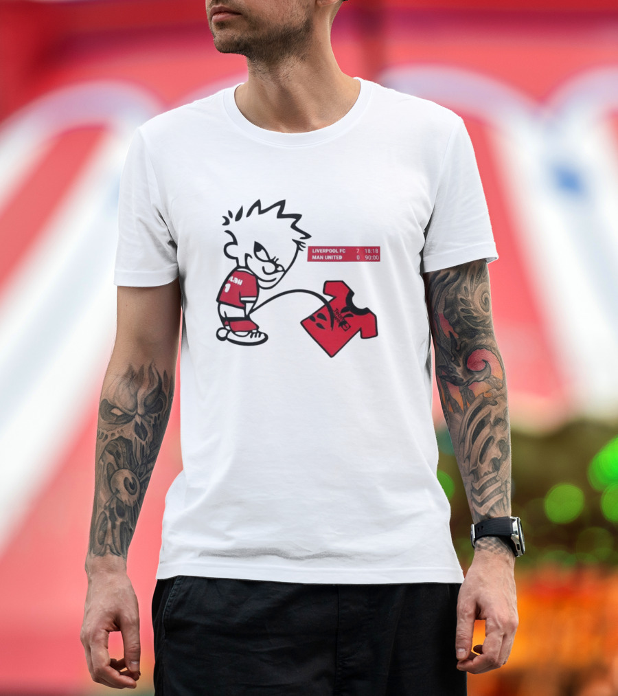 Liverpool FC 7-0 Man United Parody with Cartoon Boy Image T-Shirt