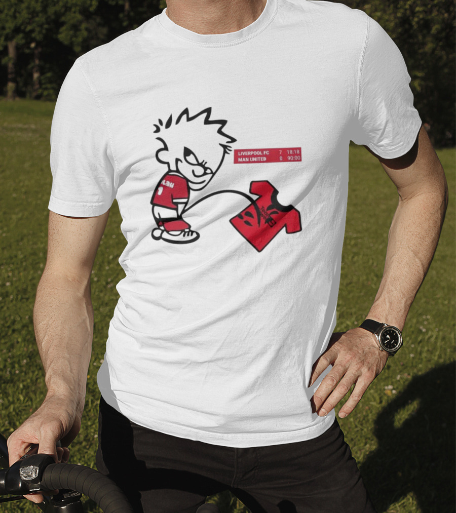 Liverpool FC 7-0 Man United Parody With Cartoon Boy Image T-Shirt