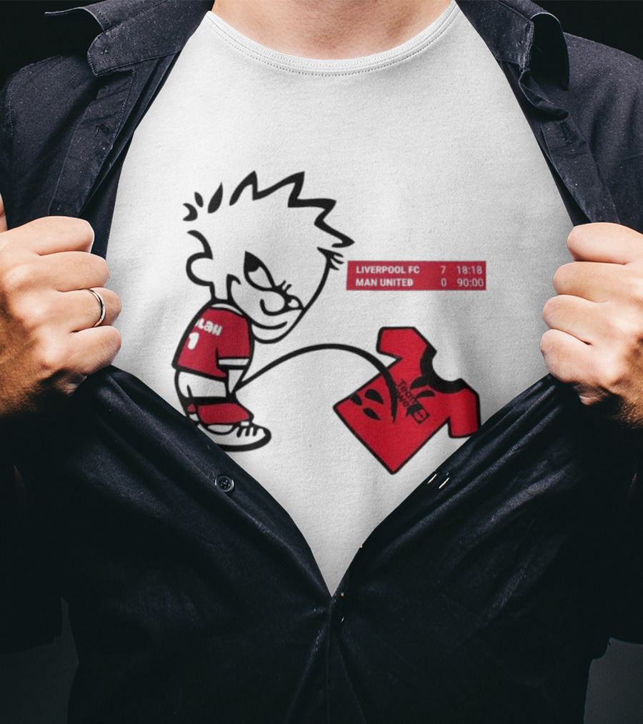 Liverpool FC 7-0 Man United Parody With Cartoon Boy Image T-Shirt