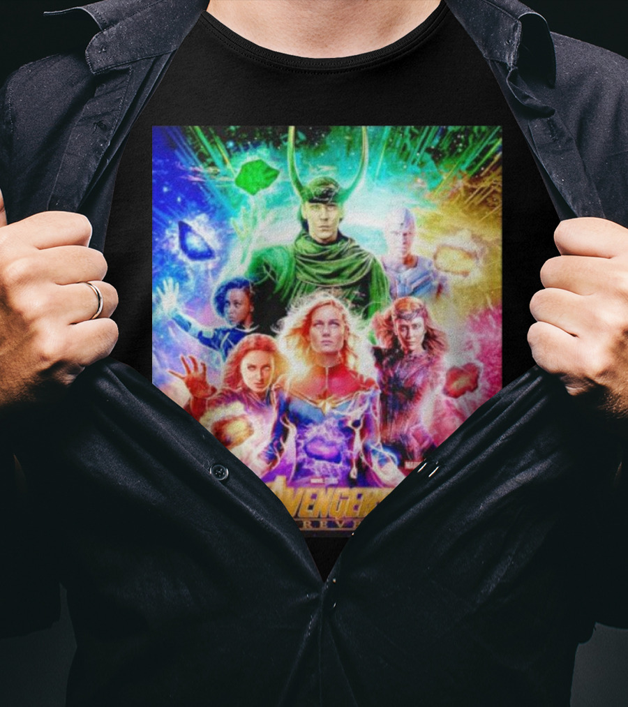 Marvel Studios Avengers Forever Loki Captain Marvel Scarlet Witch Vision Trail Of Infinity Stones T-Shirt