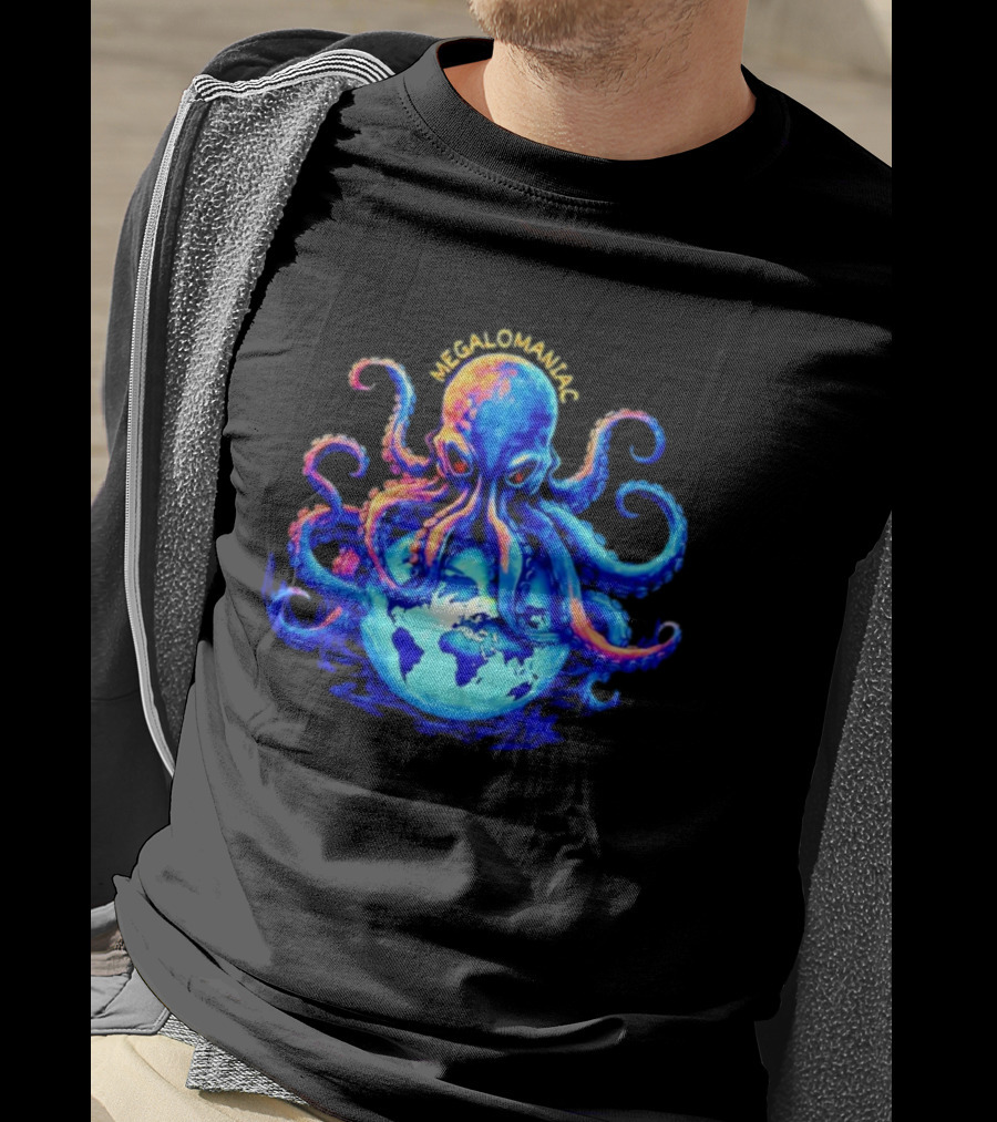Megalomaniac Kraken Octopus On Globe T-Shirt