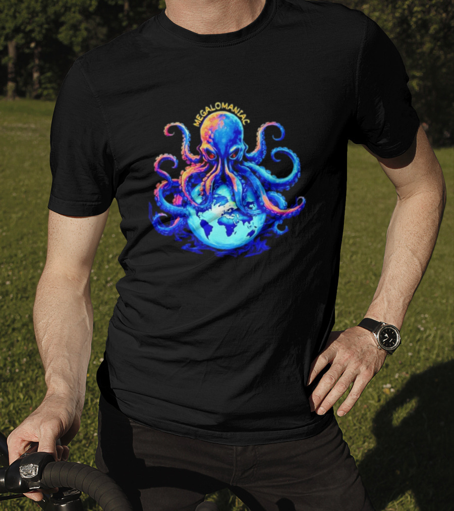 Megalomaniac Kraken Octopus On Globe T-Shirt