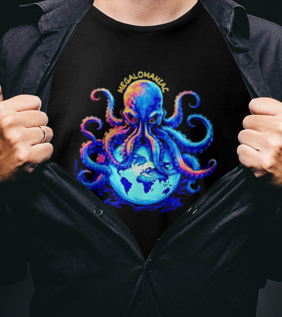 Megalomaniac Kraken Octopus On Globe T-Shirt