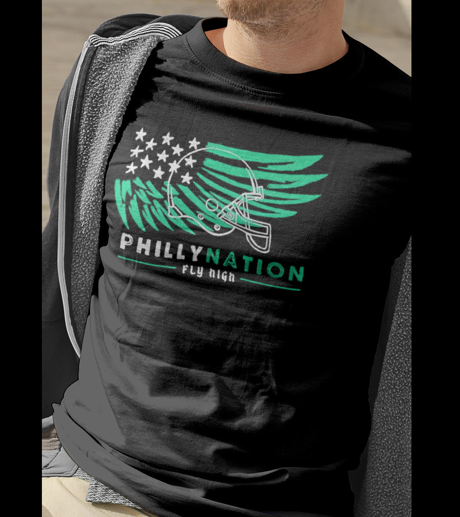 Philly Nation Fly High Philadelphia Eagles Football Helmet Stars Stripes T-Shirt