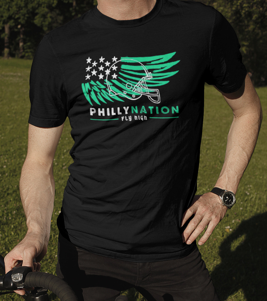 Philly Nation Fly High Philadelphia Eagles Football Helmet Stars Stripes T-Shirt