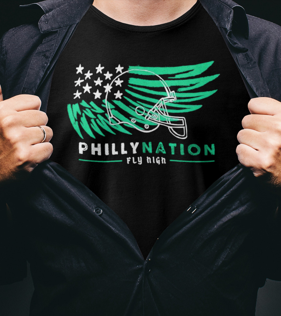 Philly Nation Fly High Philadelphia Eagles Football Helmet Stars Stripes T-Shirt