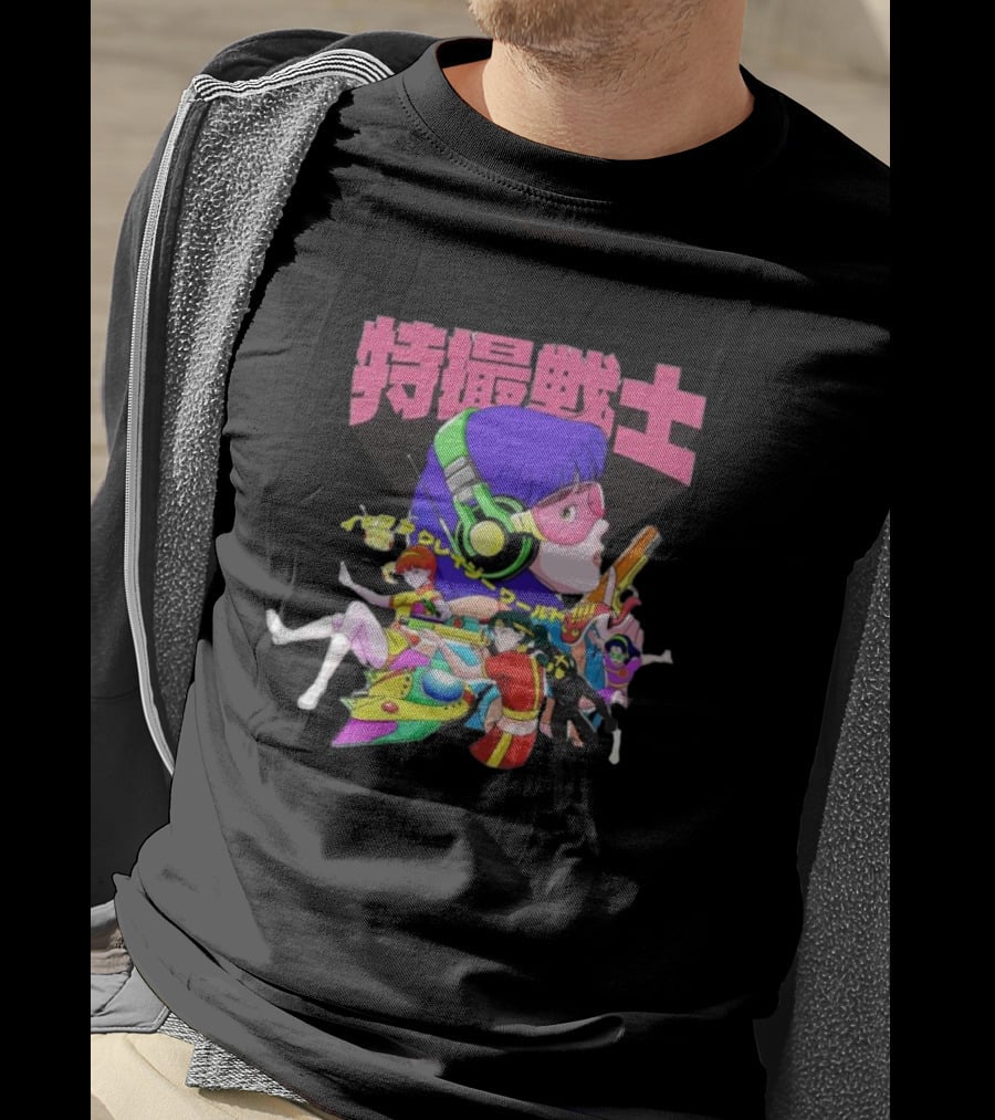 Popkiller Tokusatsu Senshi Retro Anime Heroes Japanese Text Neon T-Shirt