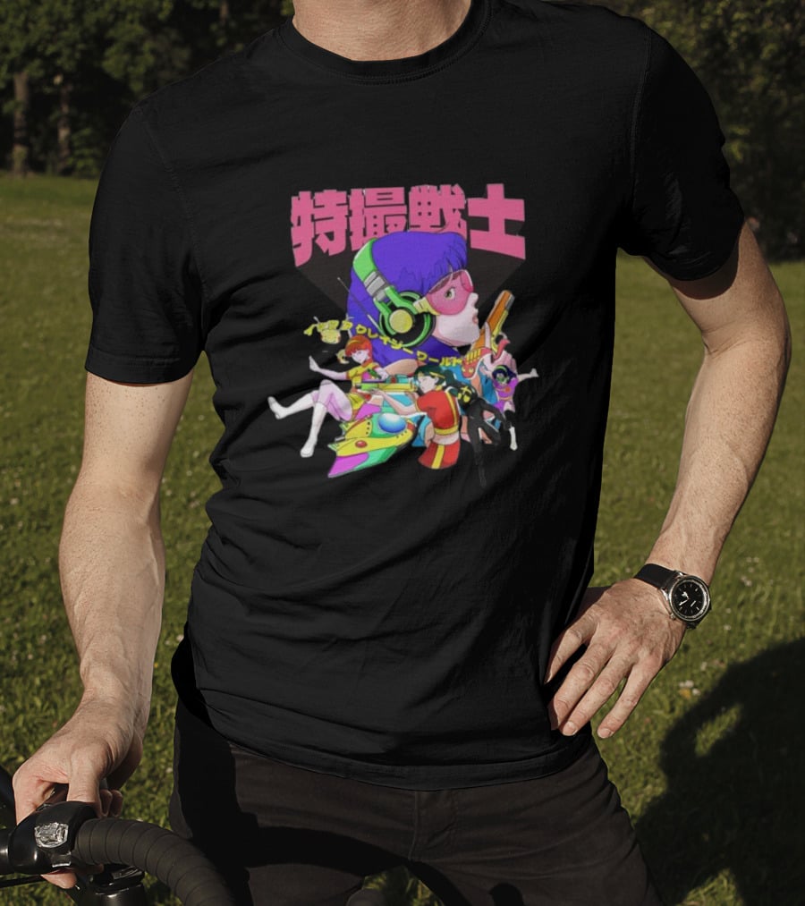 Popkiller Tokusatsu Senshi Retro Anime Heroes Japanese Text Neon T-Shirt