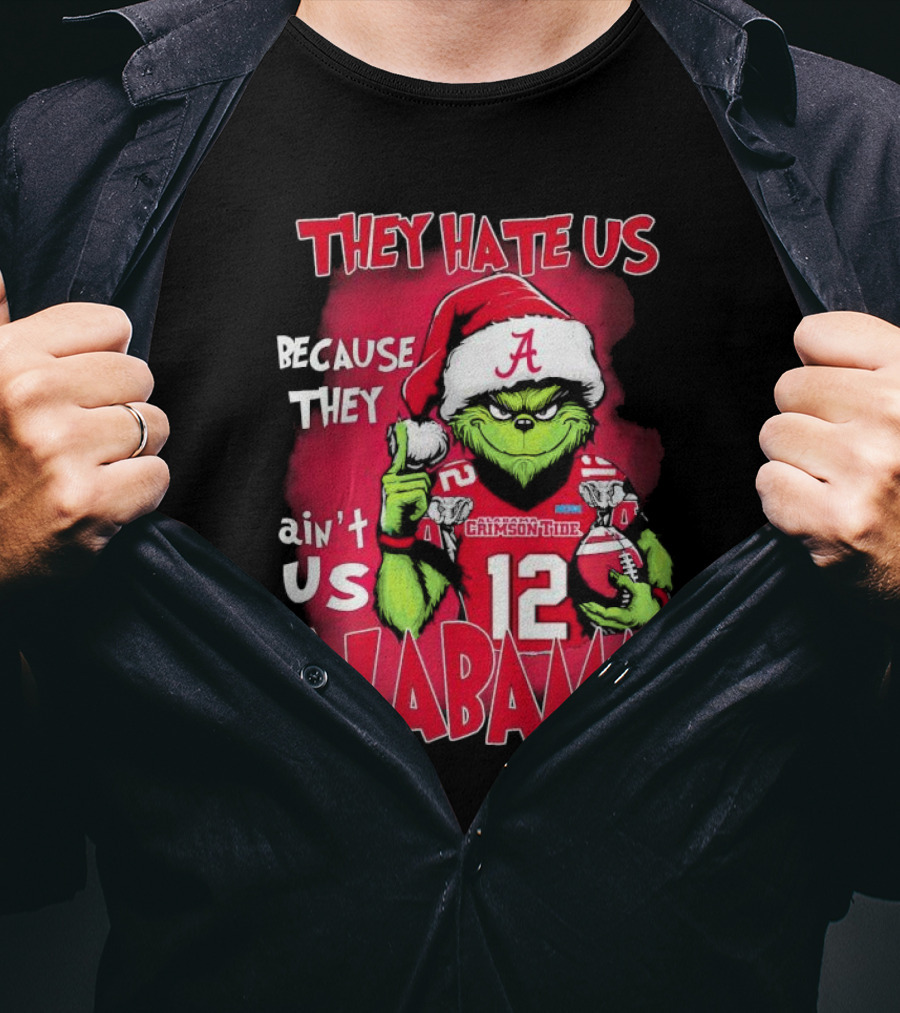Alabama Crimson Tide Grinch They Hate Us Because They Ain't Us Santa Hat Football 12 T-Shirt