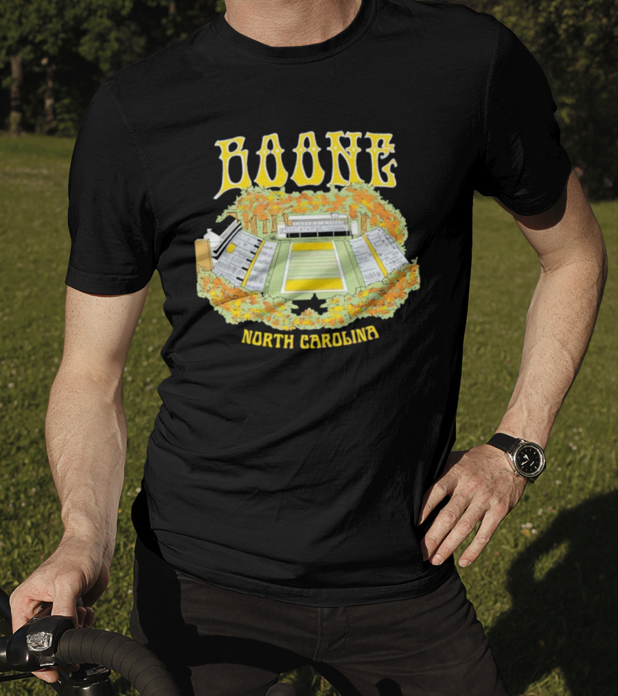 Boone North Carolina Stadium Football Field Autumn Leaves T-Shirt