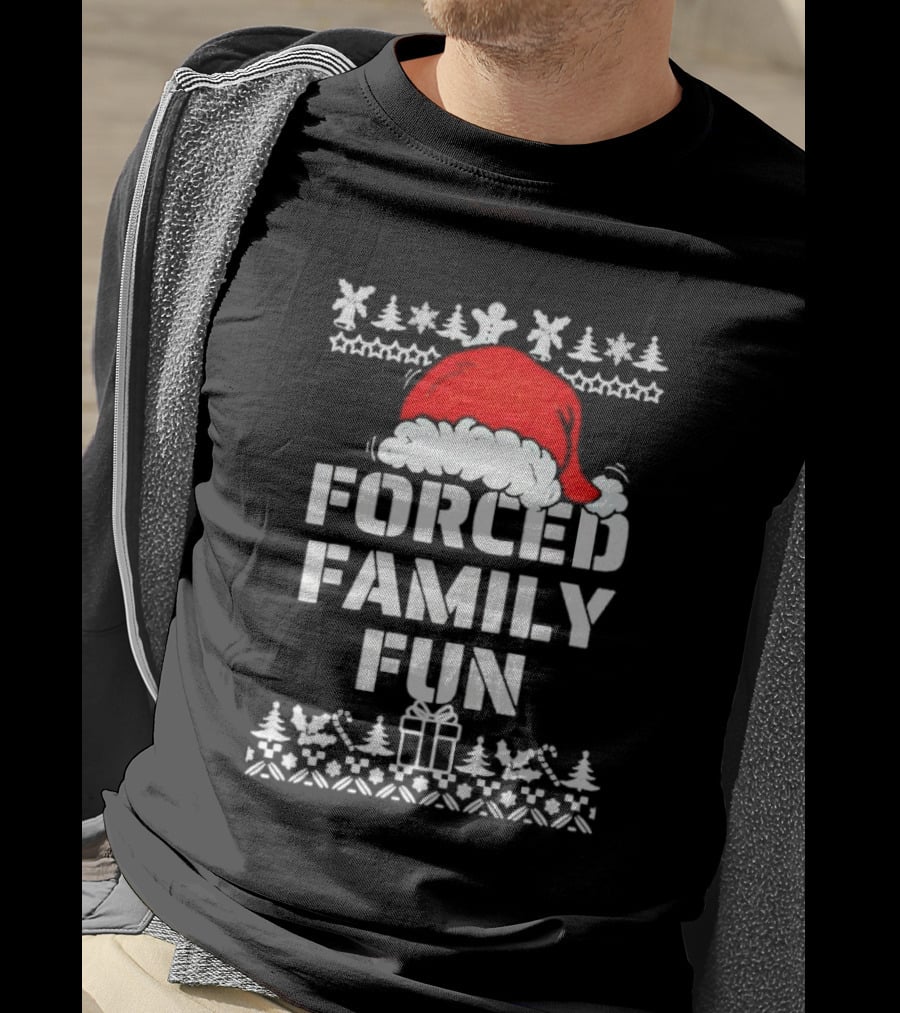 Forced Family Fun Christmas Santa Hat Trees Presents T-Shirt