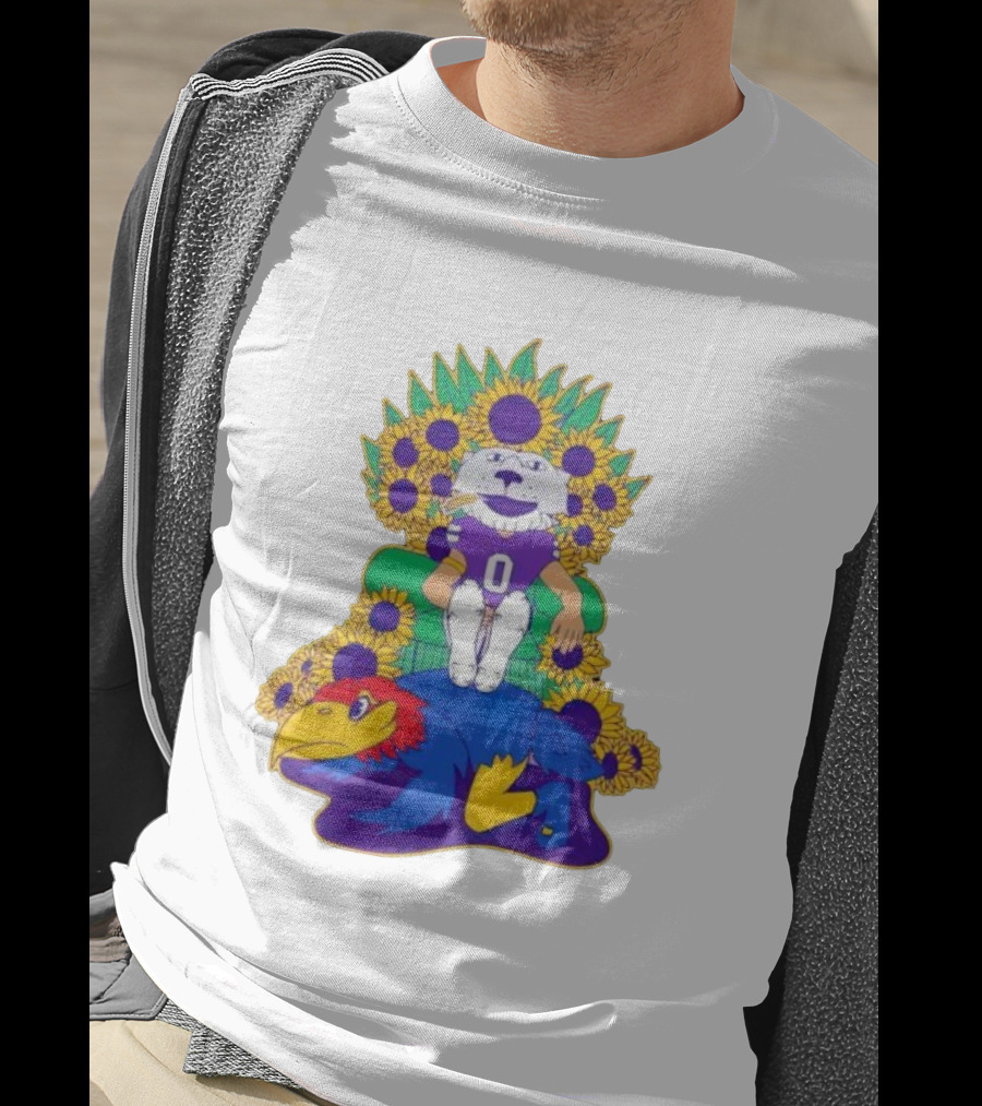 Willie Wildcats Sitting Victorious On Jayhawk Surrounded By Sunflowers T-Shirt