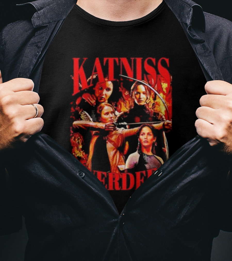 Katniss Everdeen Fiery Bow And Arrow Montage T-Shirt