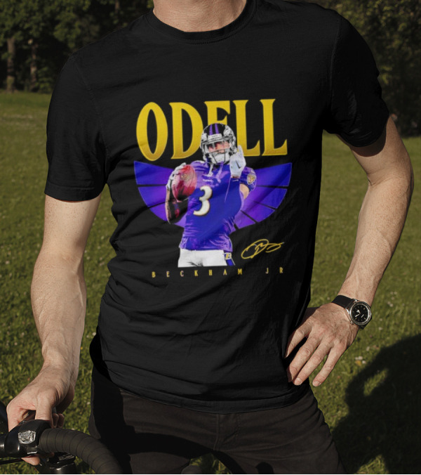 Odell Beckham Jr Baltimore Ravens Signature Number 3 Spotlight T-Shirt