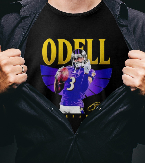 Odell Beckham Jr Baltimore Ravens Signature Number 3 Spotlight T-Shirt