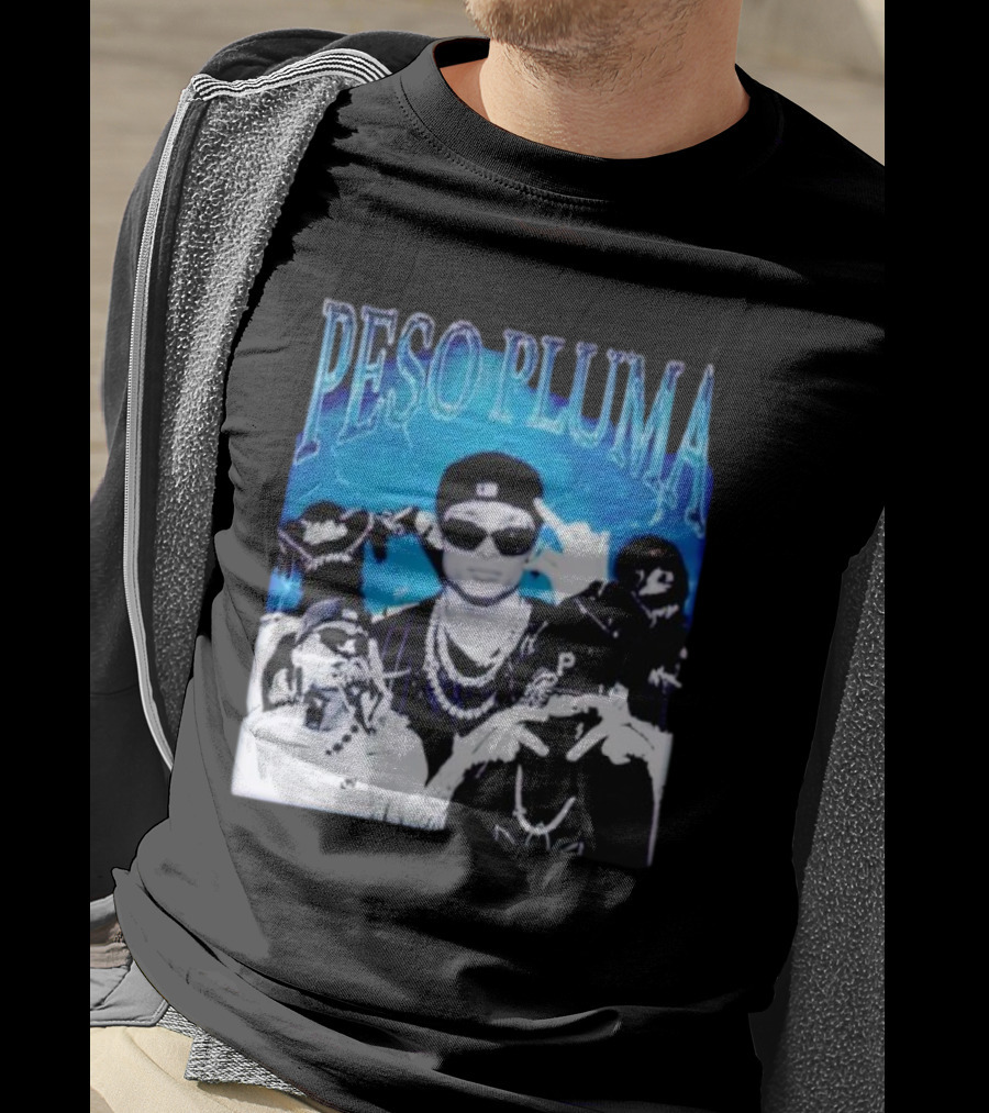 Peso Pluma Vintage Hip Hop Style Blue Tones T-Shirt
