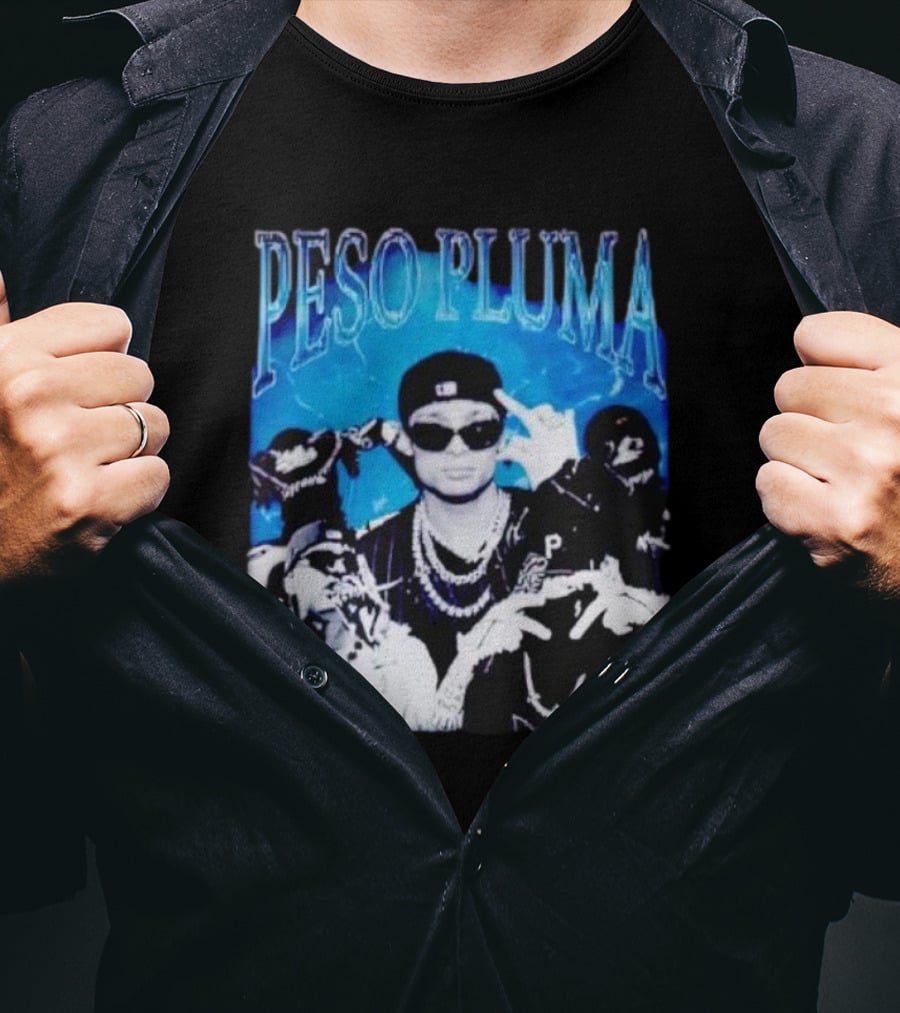Peso Pluma Vintage Hip Hop Style Blue Tones T-Shirt