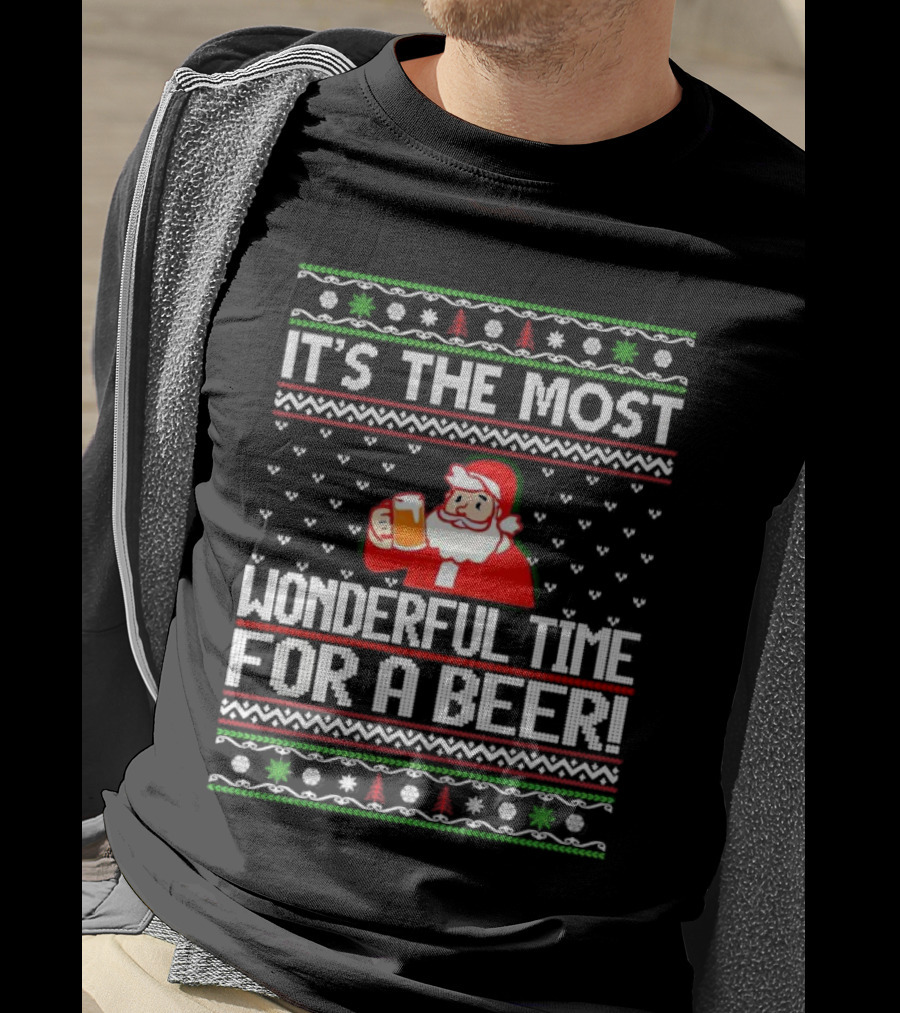It's The Most Wonderful Time For A Beer Santa Christmas T-Shirt