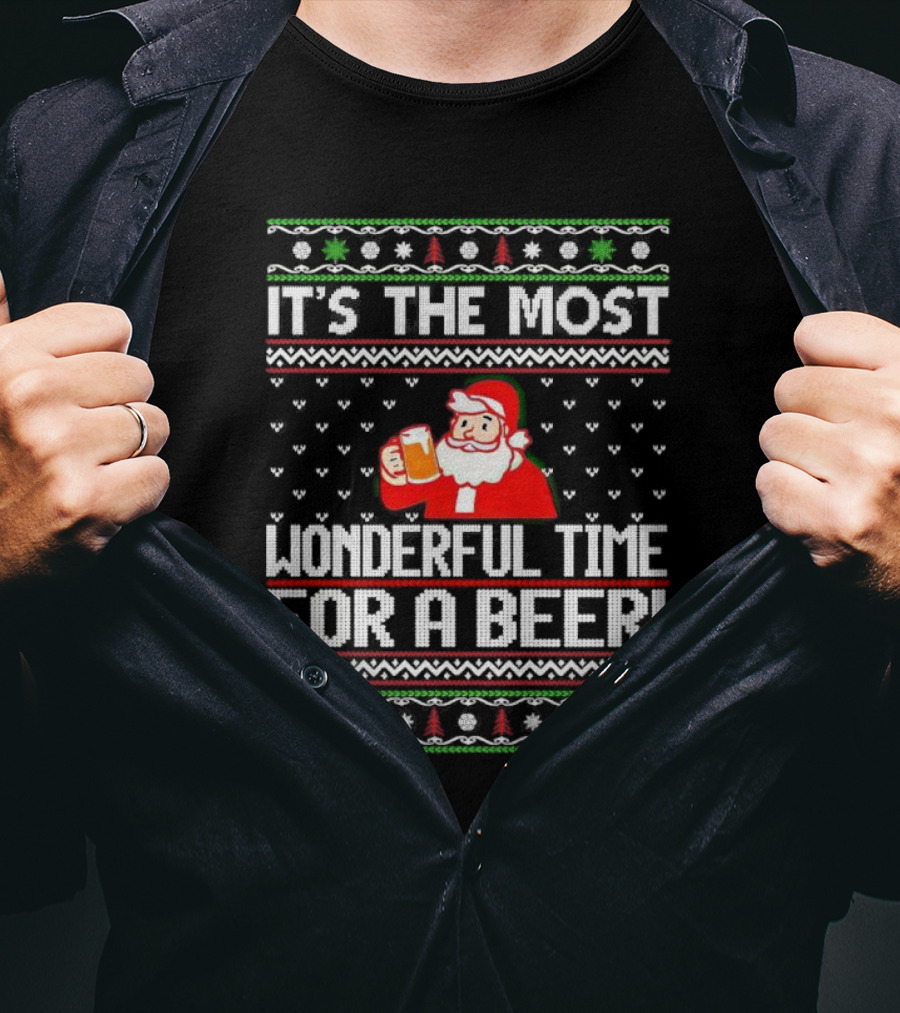 It's The Most Wonderful Time For A Beer Santa Christmas T-Shirt