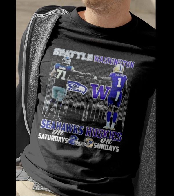 Seattle Seahawks Jones Saturdays Washington Huskies Moon Sundays T-Shirt