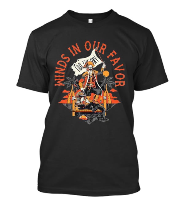 Winds In Our Favor Pirate With Flag And Parrot Tropical Scene T-Shirt