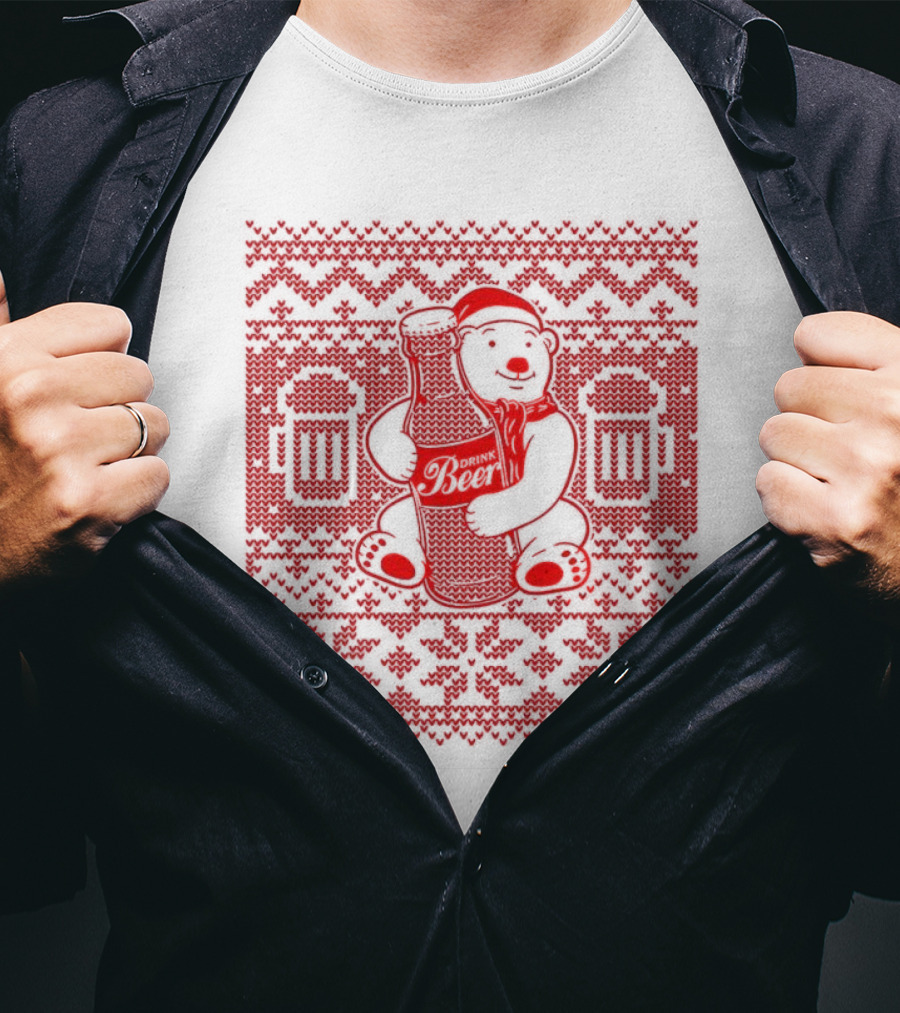 Bear Drink Beer Ugly Christmas T-Shirt