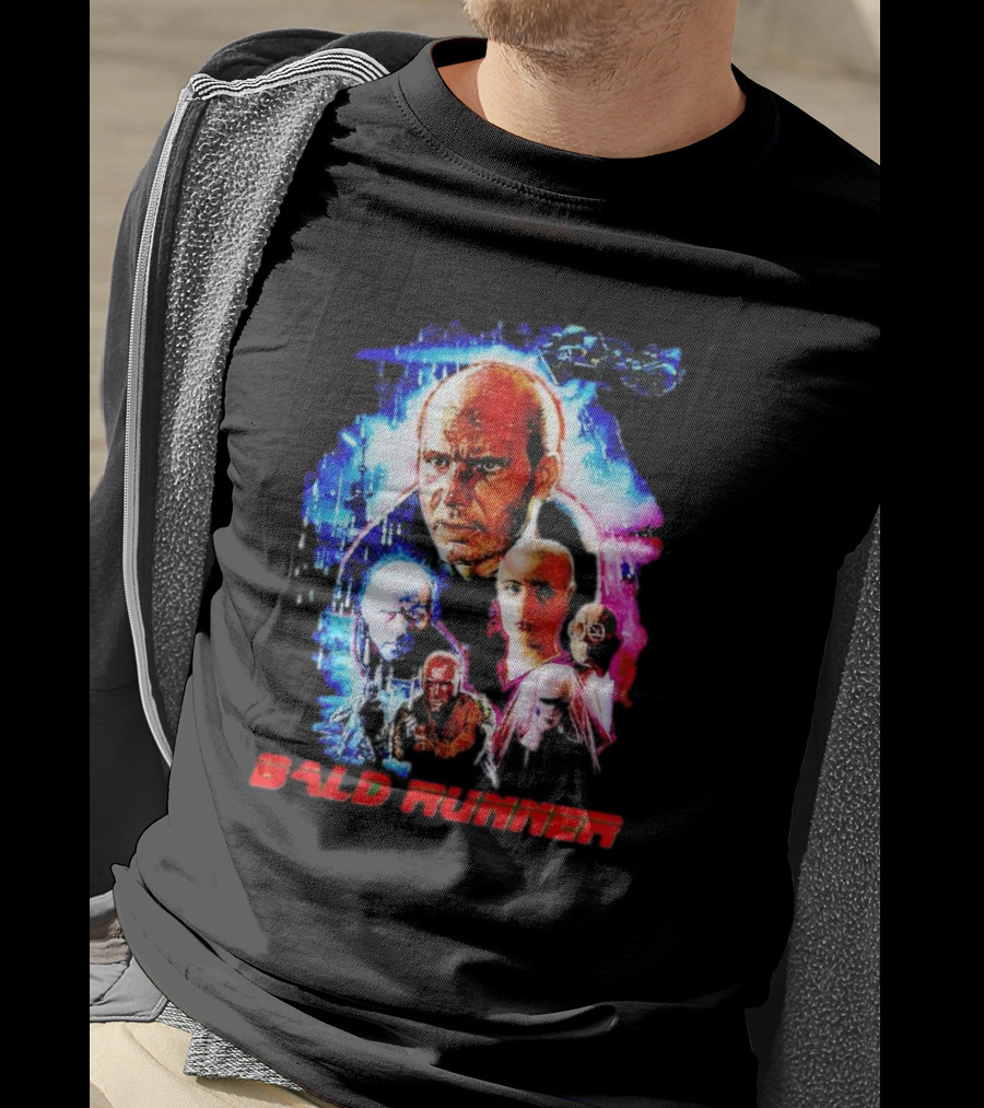 Bald Runner Sci-Fi Parody Character Montage T-Shirt