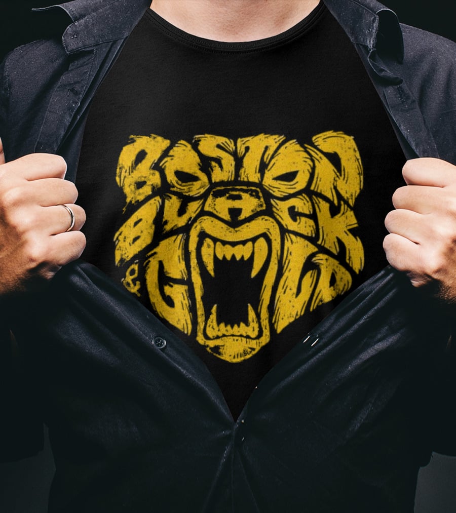 Boston Black And Gold Bear Face T-Shirt