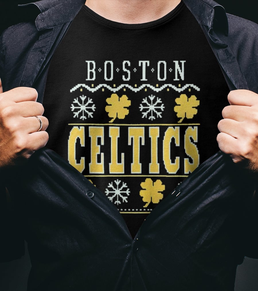 Boston Celtics Snowflakes And Shamrocks T-Shirt