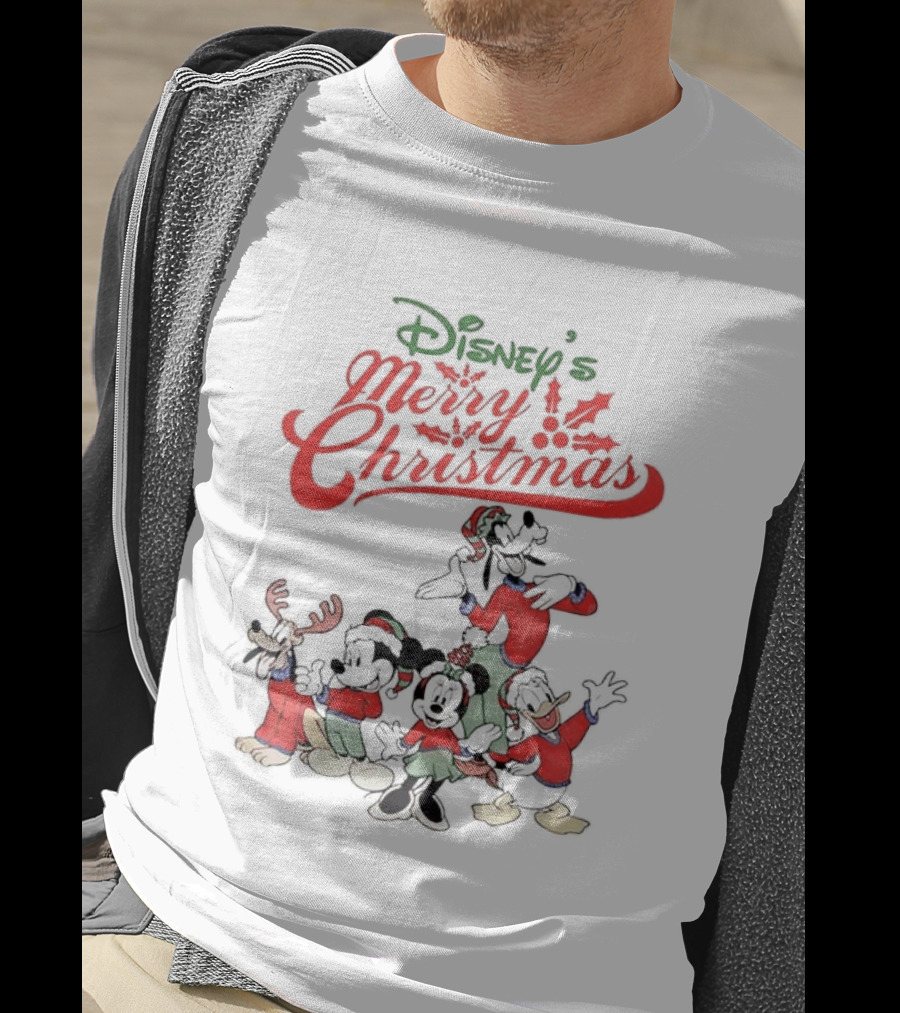 Disney’s Merry Christmas Mickey Minnie Goofy Pluto Festive Holiday T-Shirt
