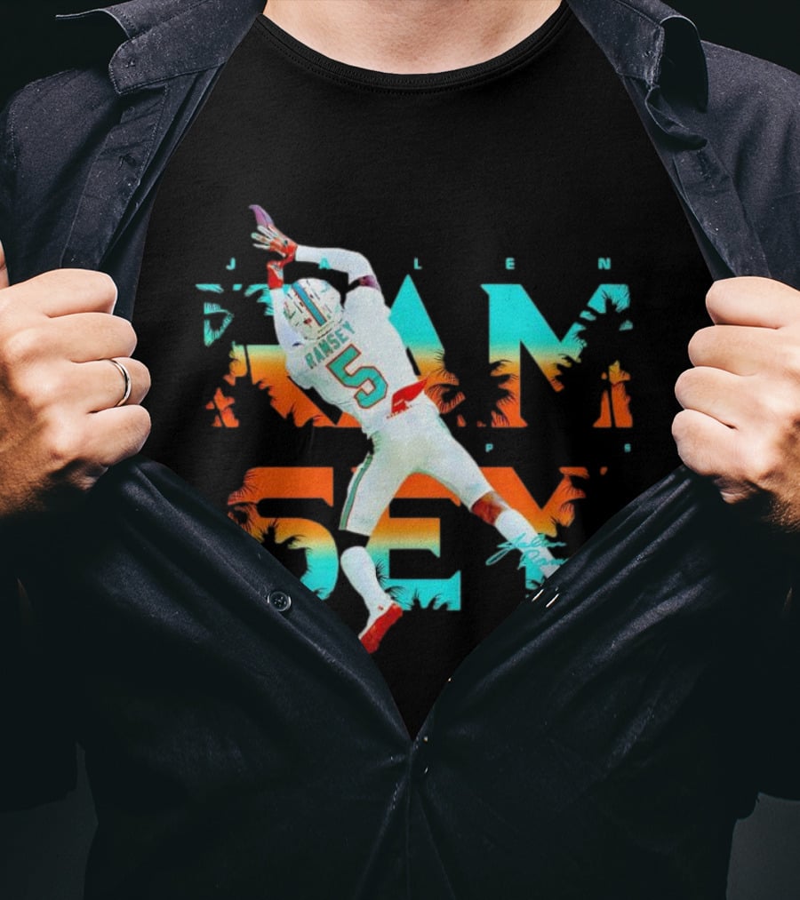 Jalen Ramsey Dolphins Interception Palm Sunset T-Shirt
