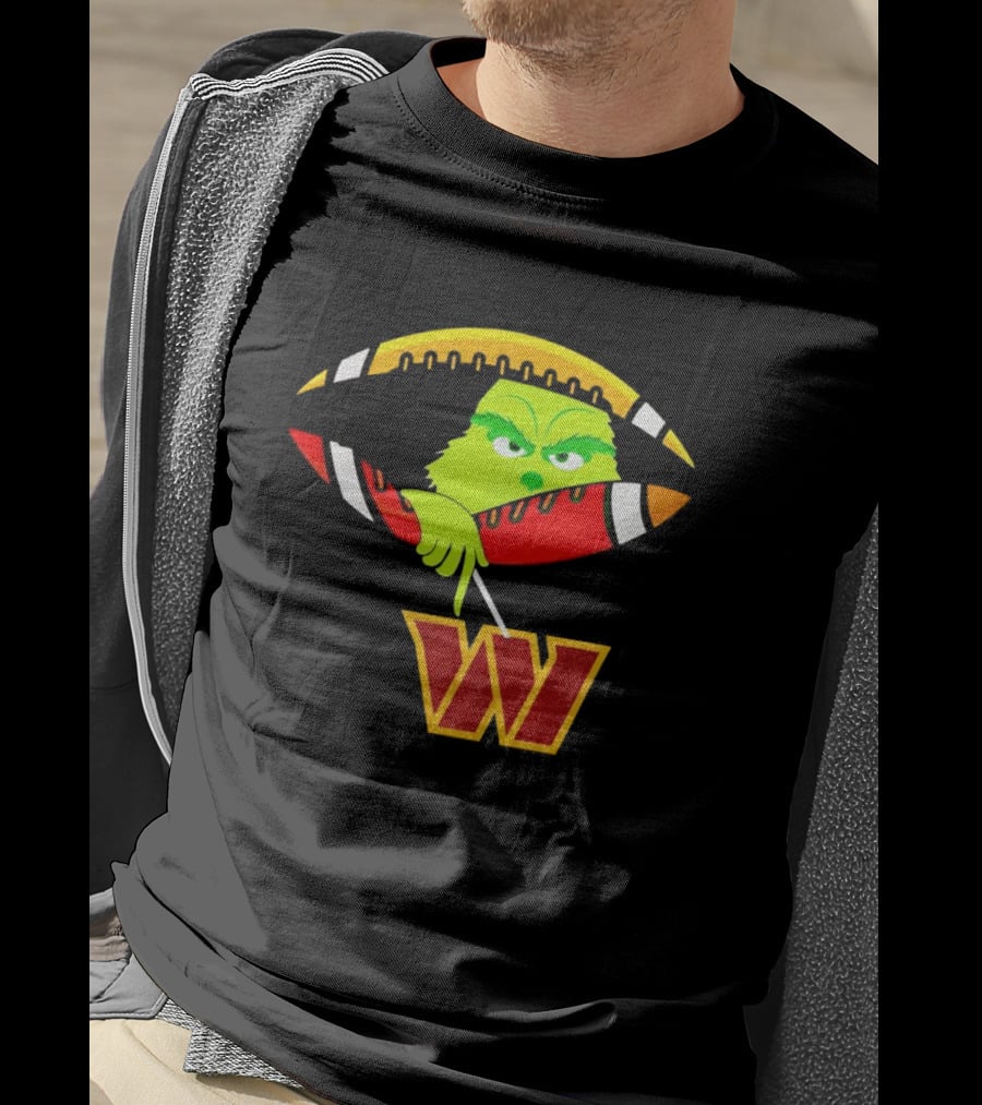 Washington Commanders Grinch Holding Football T-Shirt