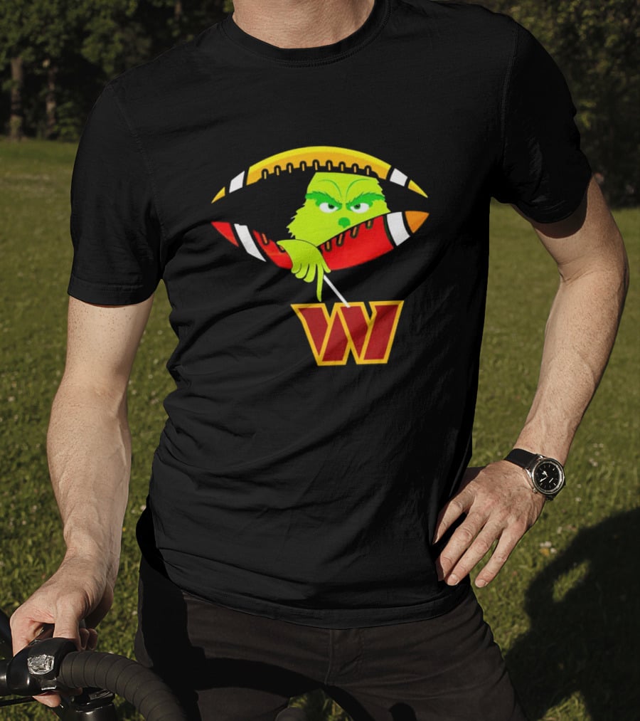 Washington Commanders Grinch Holding Football T-Shirt
